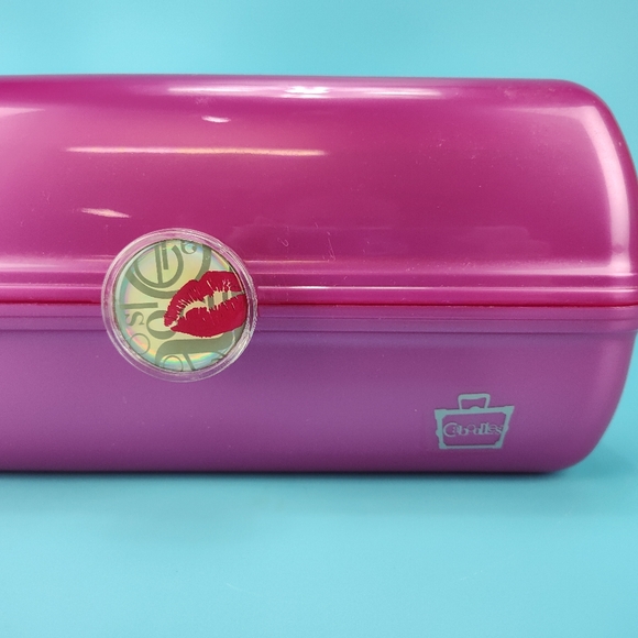 Caboodles Organizer Makeup Case Large Dark Pink Lips 3 Tier + Mirror VG - Picture 3 of 12
